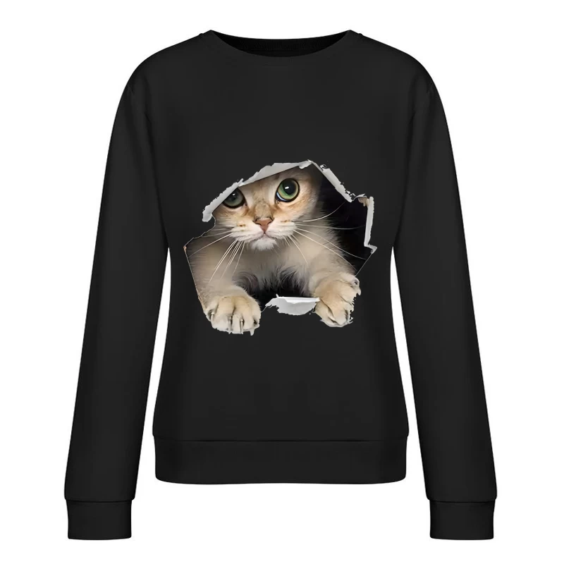Kätzchen schaut durch ein Loch Damen Pullover Sweatshirt