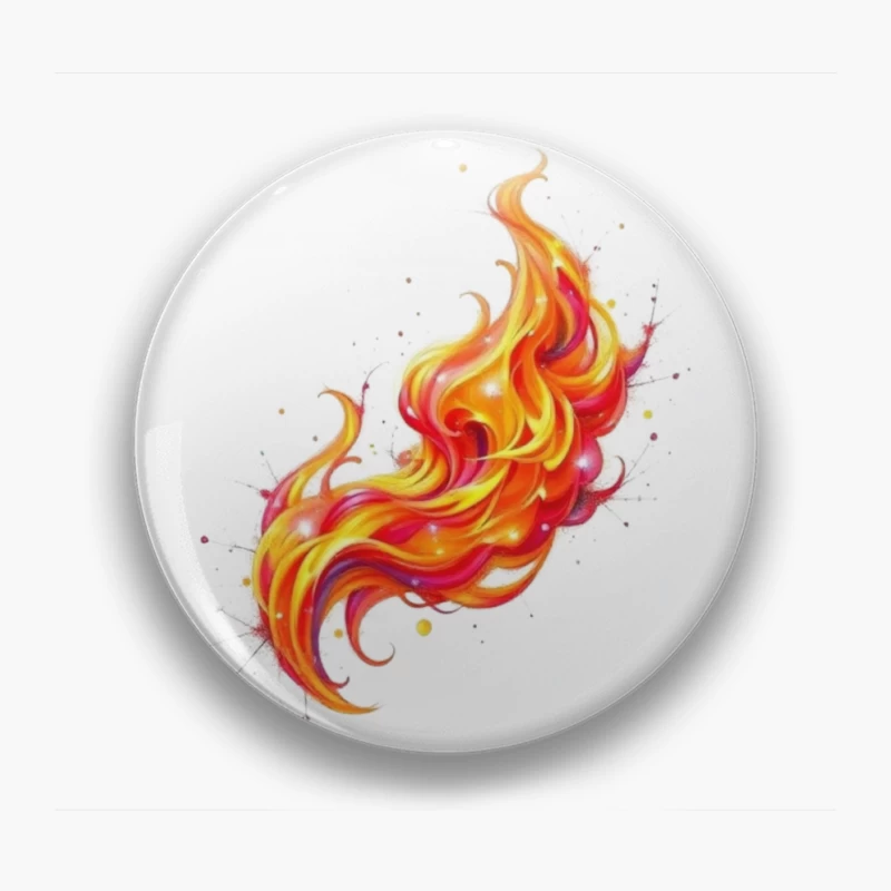 Vibrant Watercolor Fire Flame Art Pin