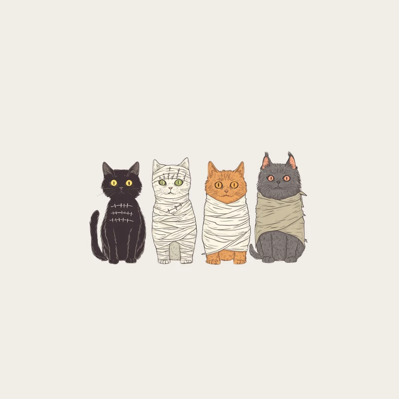 Spooky Cat Mummies: A Cute Halloween Cartoon Bucket Hat