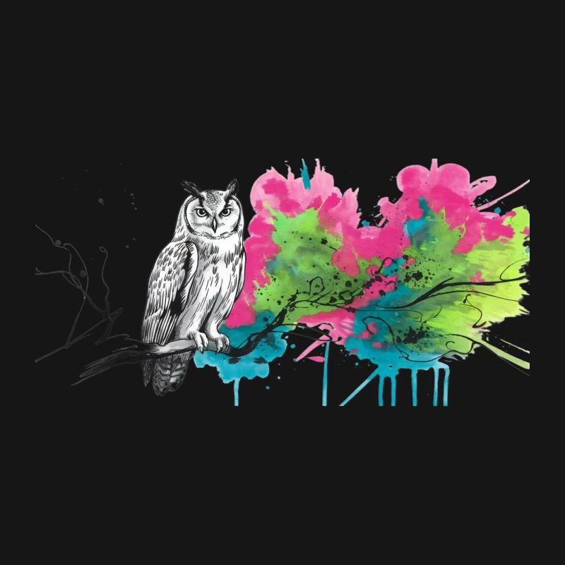 Monochrome Owl Meets Vibrant Watercolor Splash Mouse Pad