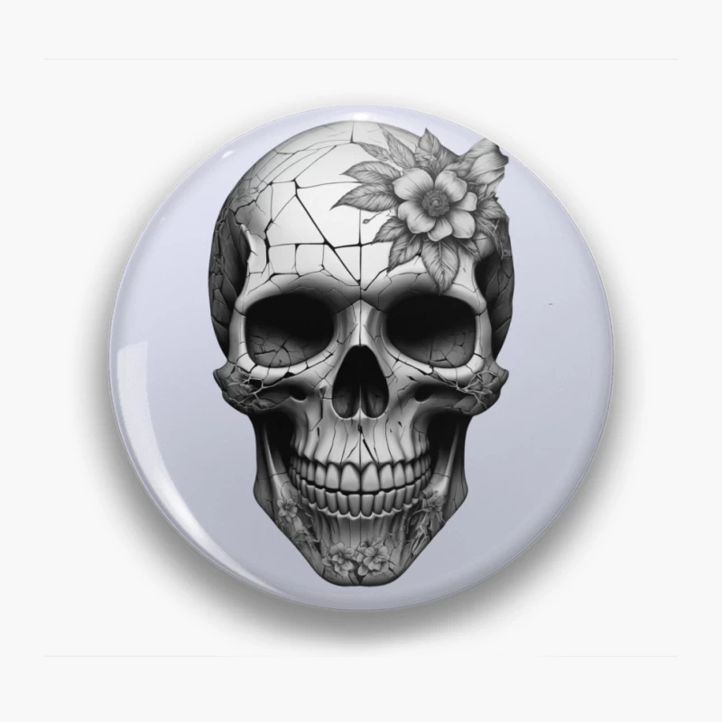 Intricate Floral Skull Design Pin