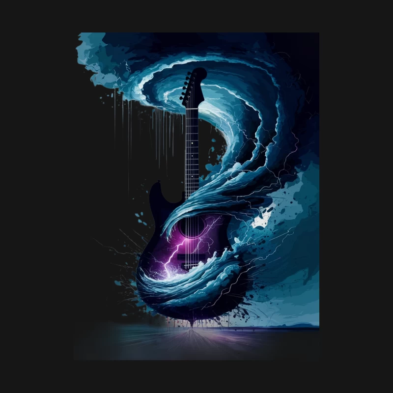 Surreal Electric Guitar Storm Lightning Digital Art Male Long Sleeve T-Shirt