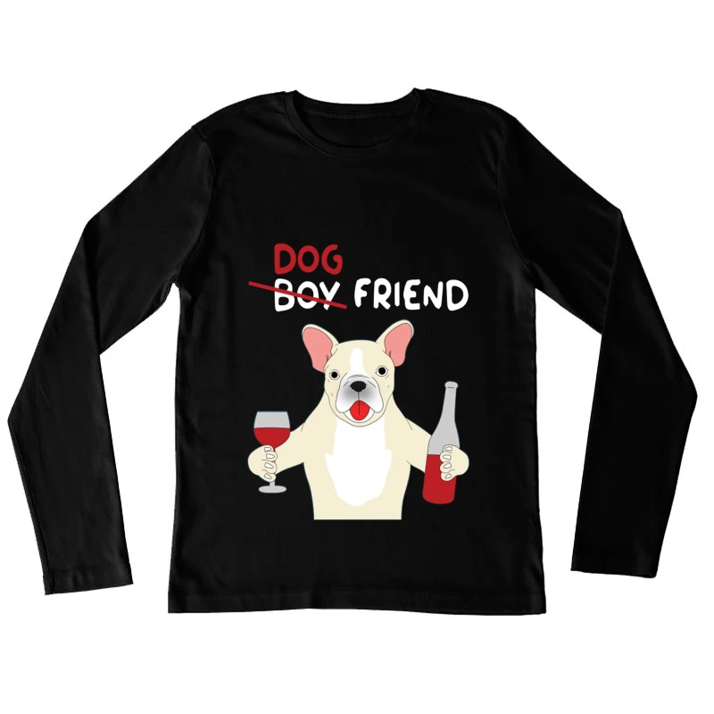 Hund als Freund mit Wein Damen Langarm T-Shirt