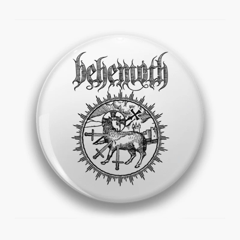 Occult Black Metal Logo with Medieval Lamb and Swords Pin