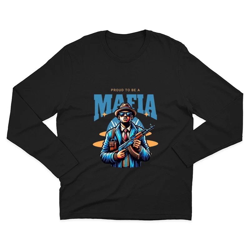 Vintage-Style Mafia Gangster Illustration with Weapon Male Long Sleeve T-Shirt