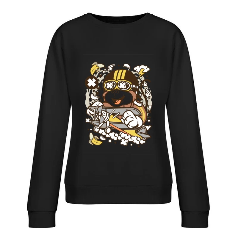 Singe Pilote avec Avion et Bananes Femme Sweat-shirt à enfiler