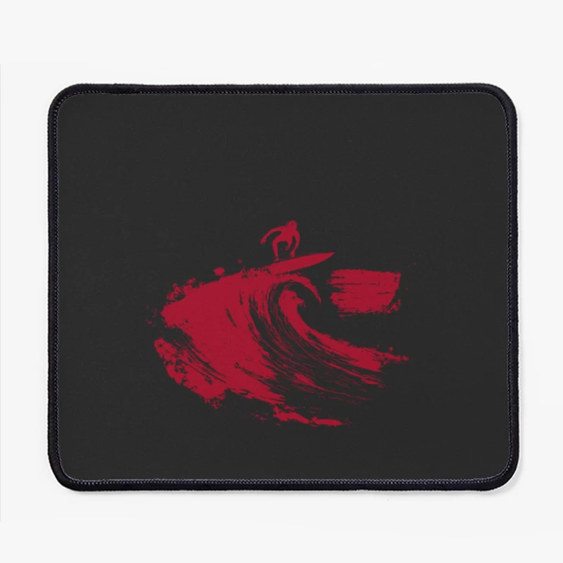 Red Minimalist Surfer Riding Ocean Wave Mouse Pad