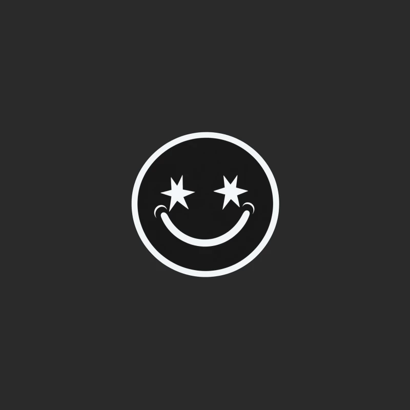 Black and White Circular Smiley Face Logo with Star Eyes Baseball Cap
