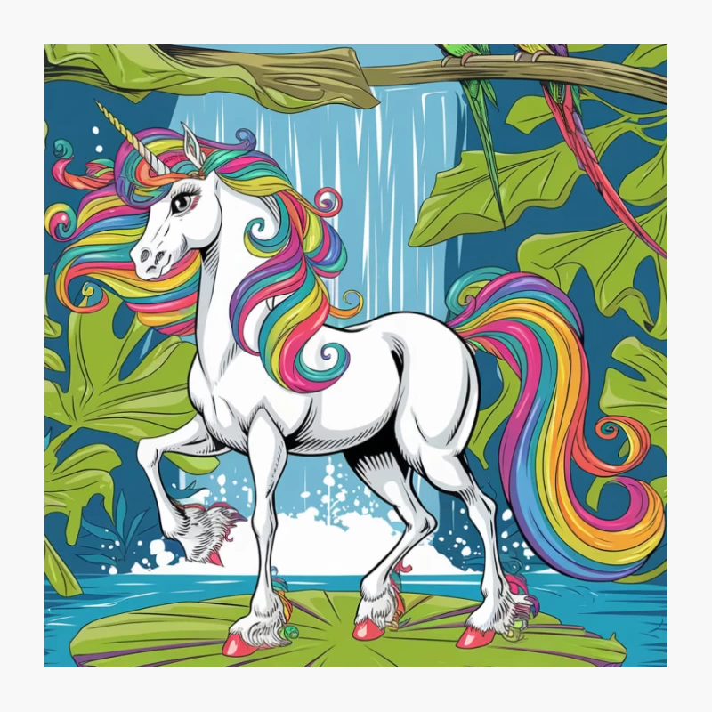 Magical Unicorn in Tropical Paradise with Parrots Pin