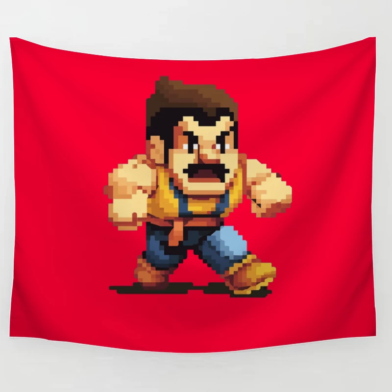 Retro Fighting Game Character in Pixel Art Style Tapestry