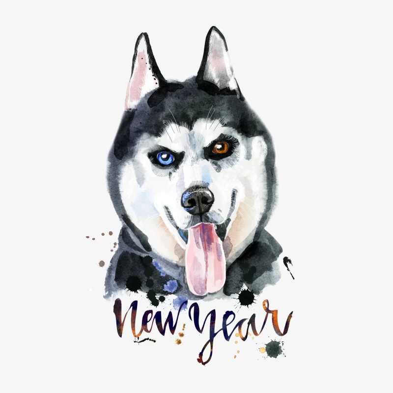 Illustration de chien Husky pour le Nouvel An Femme Manches Longues T-Shirt