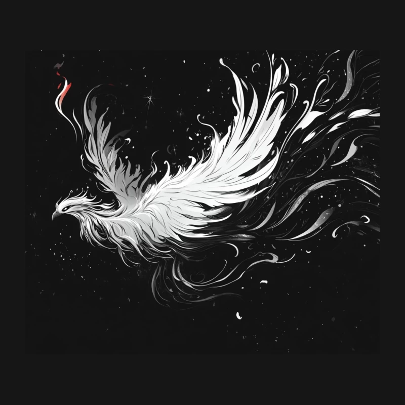 Celestial Phoenix: A Mythical Creature in Black and White Fantasy Art Mouse Pad
