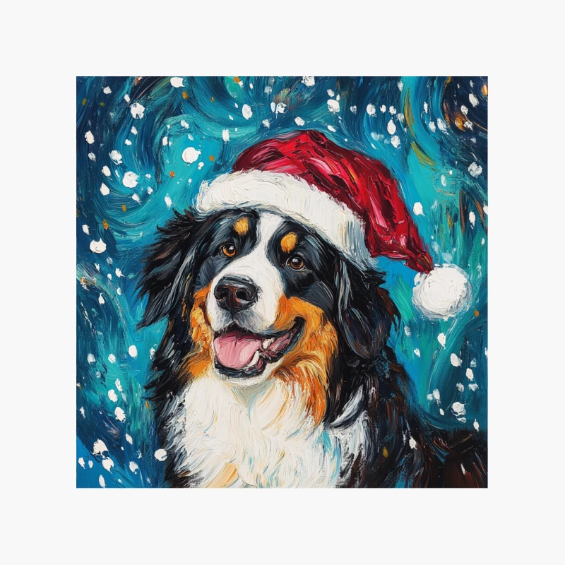 Festive Bernese Mountain Dog Portrait in Santa Hat with Snowy Background Cotton Tote Bag