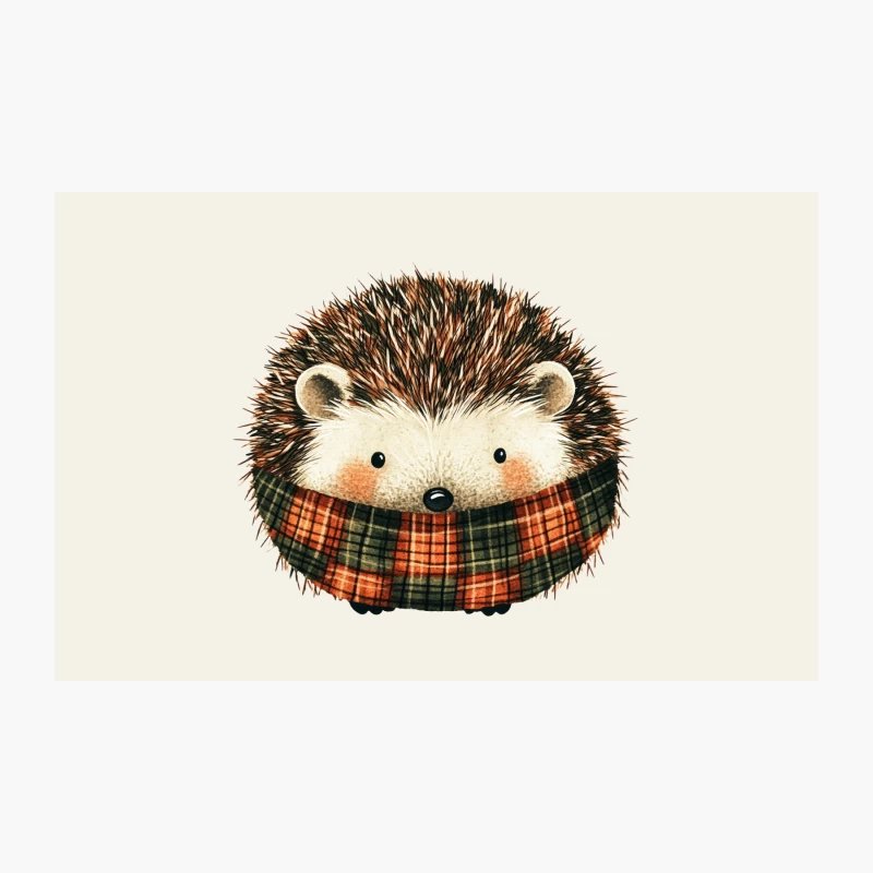 Cute Hedgehog Wearing Plaid Scarf Whimsical Autumn Illustration Travel Mug