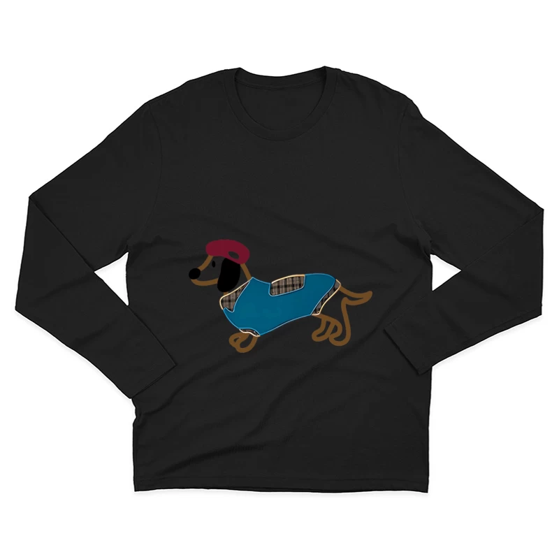 Dackel mit blauem Mantel und rotem Hut Herren Langarm T-Shirt