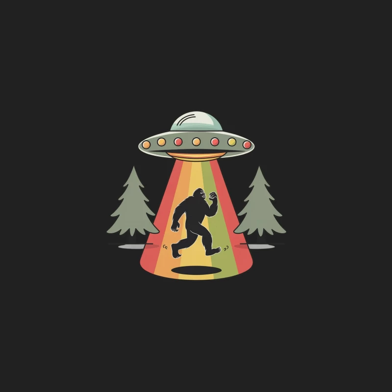 Cartoon Bigfoot Abduction by UFO in Forest Bucket Hat