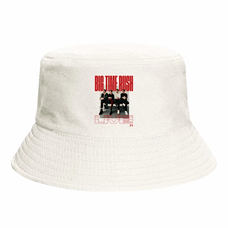 Big Time Rush Band Promotional Photo with Red Typography Design Bucket Hat