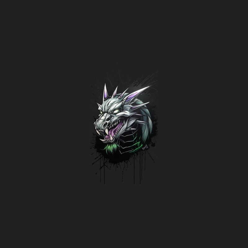 Fierce Dragon: Fantasy Creature in Digital Ink Splatter Art Bucket Hat