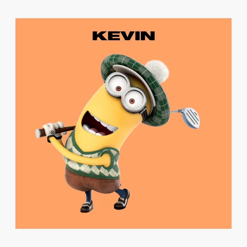 Golfing Minion Kevin: Animated Yellow Character with Club Throw Pillow