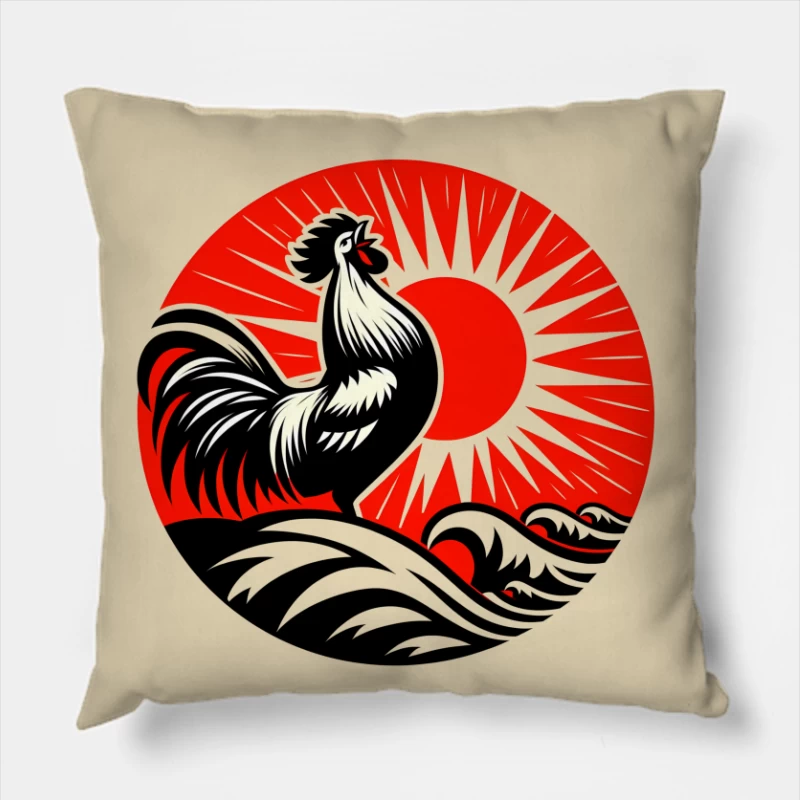 Rooster in Sunrise Throw Pillow