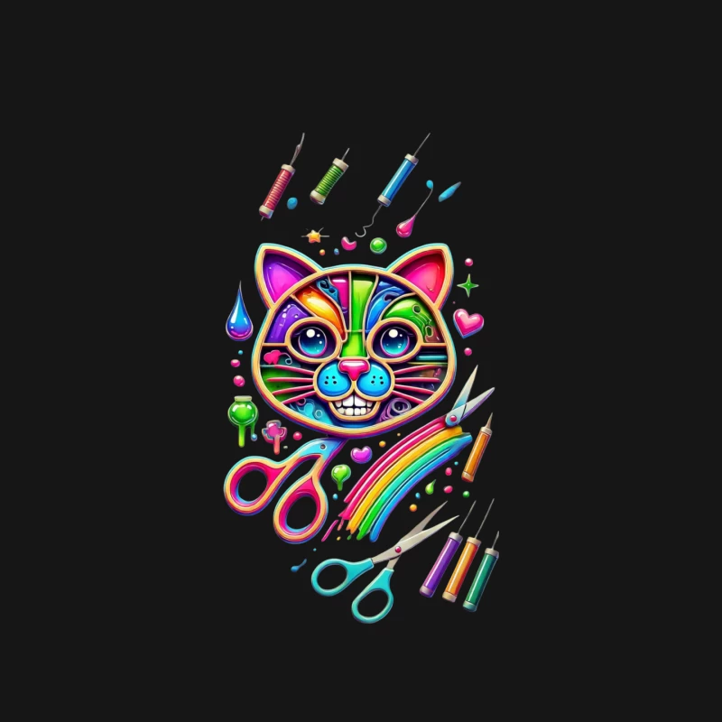 Rainbow Pop Art Cat with Creative Art Supplies Mouse Pad