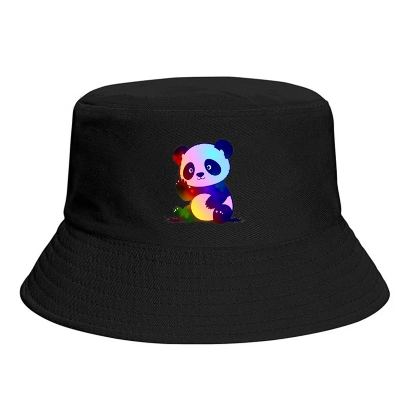 Cute Rainbow Gradient Panda Cartoon Illustration Bucket Hat