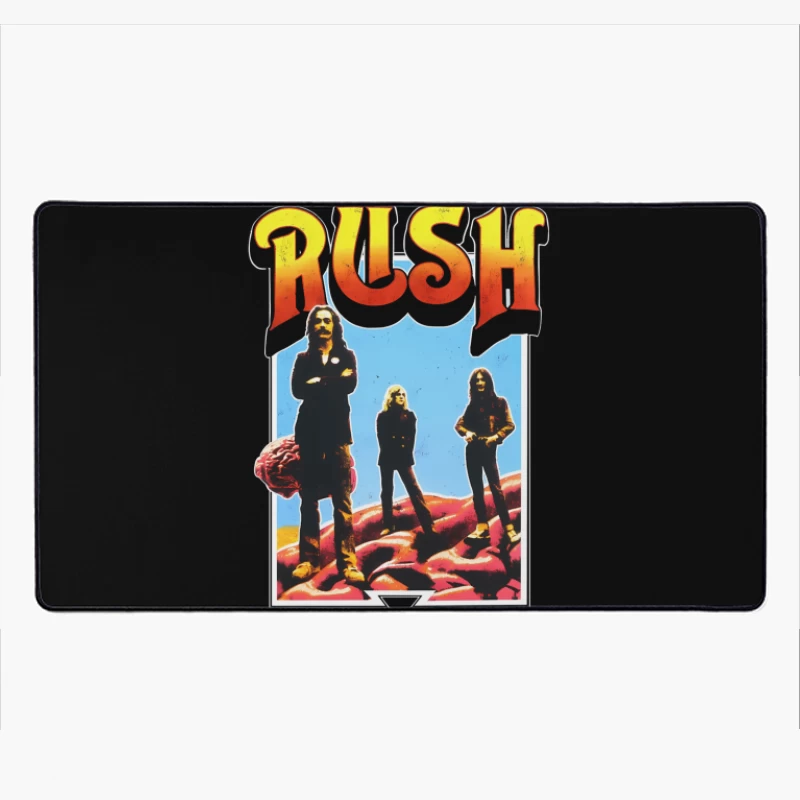 Retro Rush Rock Band Promotional Poster from the 1970s Desk Mat