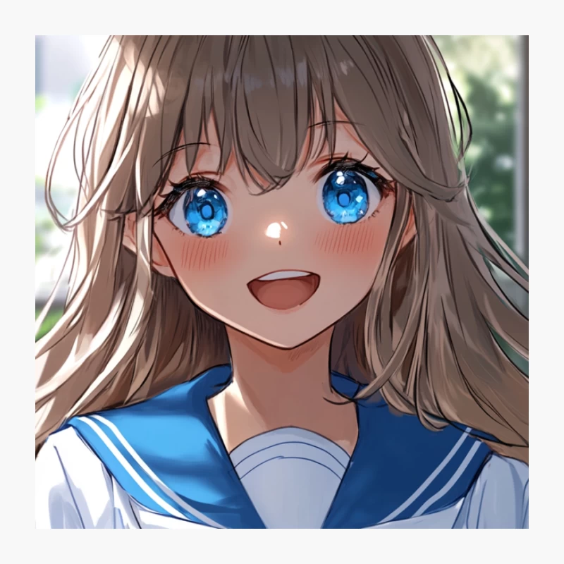 Cheerful Anime Schoolgirl with Bright Blue Eyes Pin
