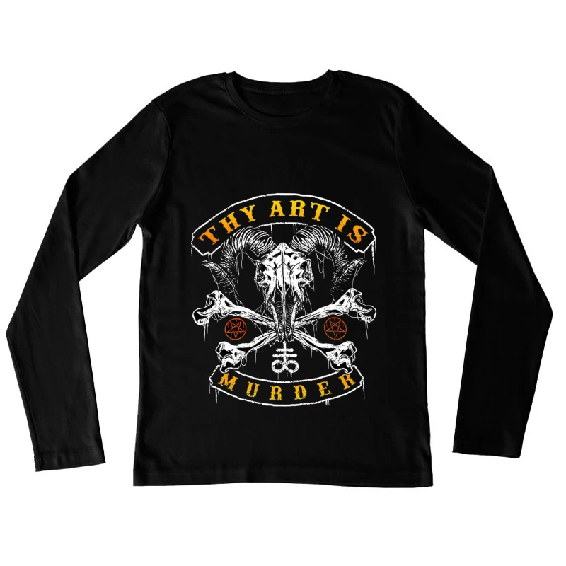 Gothic Art with Skull and Pentagrams Typography Design Female Long Sleeve T-Shirt