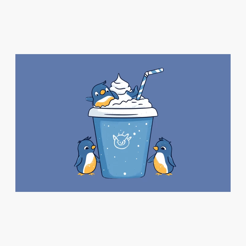 Cute Cartoon Penguins with Blue Milkshake Travel Mug
