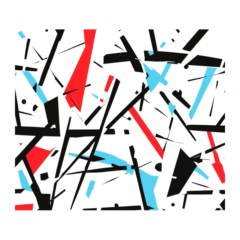 Dynamic Geometric Abstract: Modern Minimalist Pattern in Black, Red, and Blue Tapestry