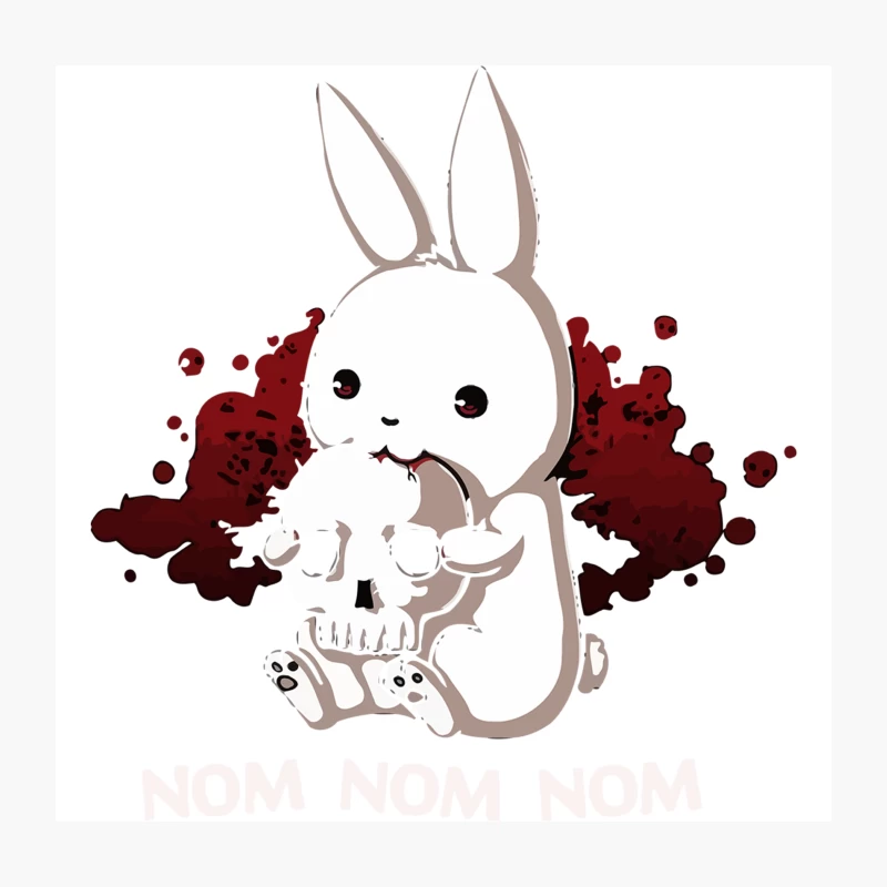 Cute Bunny's Macabre Meal: A Dark Humor Cartoon Throw Pillow
