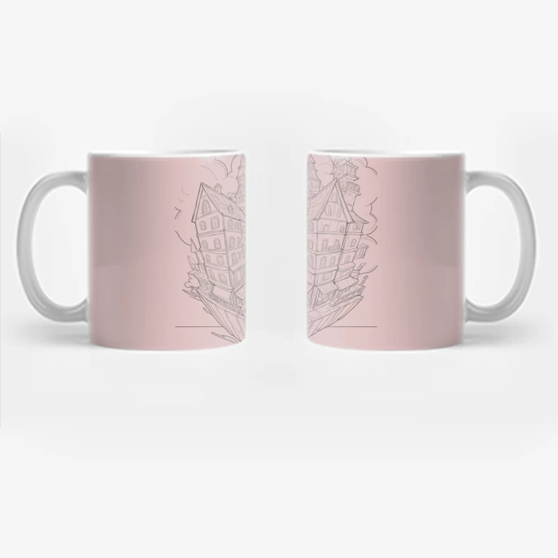 Surreal Split Design of Fantasy Architecture Coffee Mug