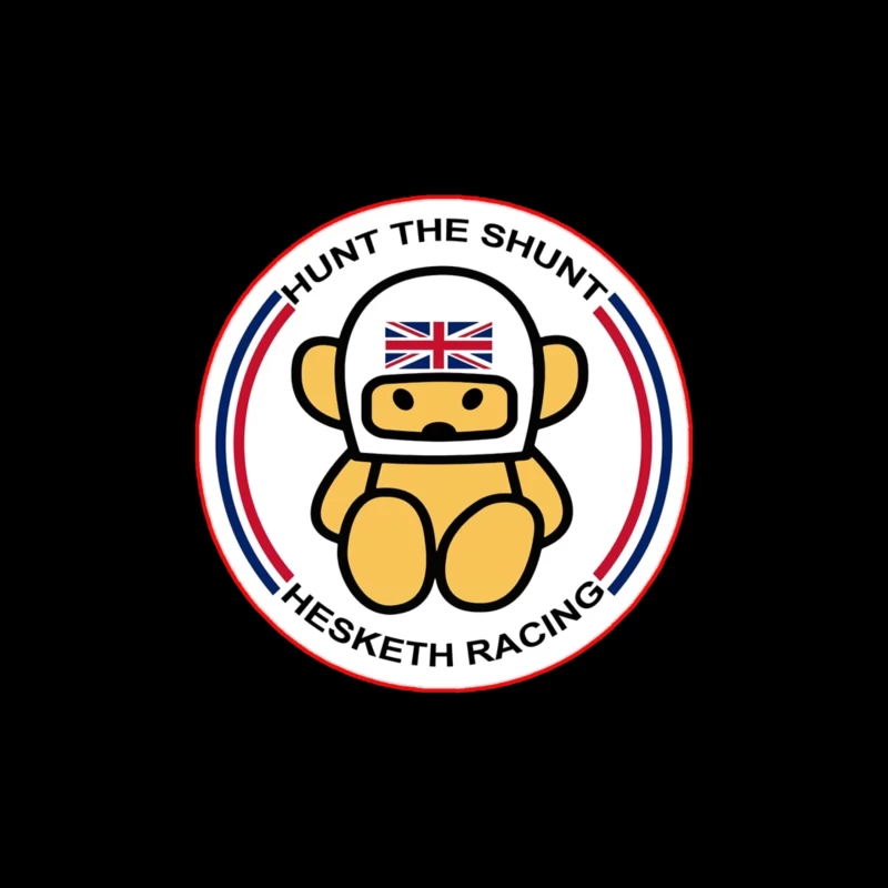 Hesketh Racing "Hunt the Shunt" Retro Motorsport Logo with British Bear Mascot Throw Pillow