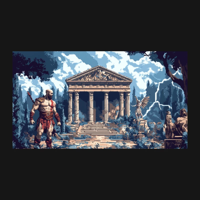 Pixel Art Scene of Ancient Greek Temple with Mythological Figures Desk Mat