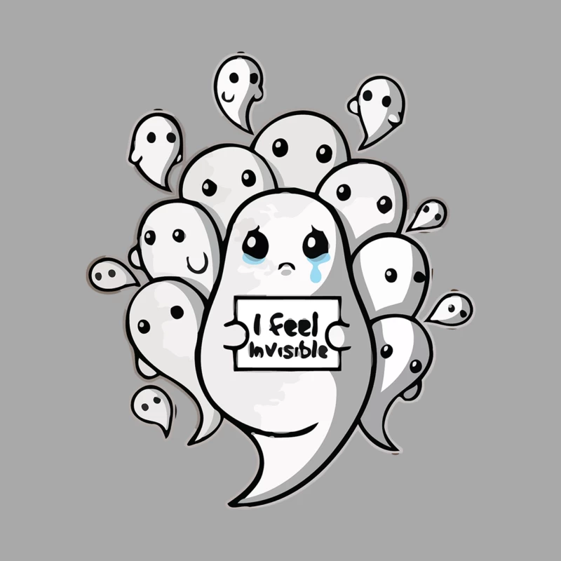 Sad Cartoon Ghost Feeling Invisible Among Others Male Pullover Hoodie