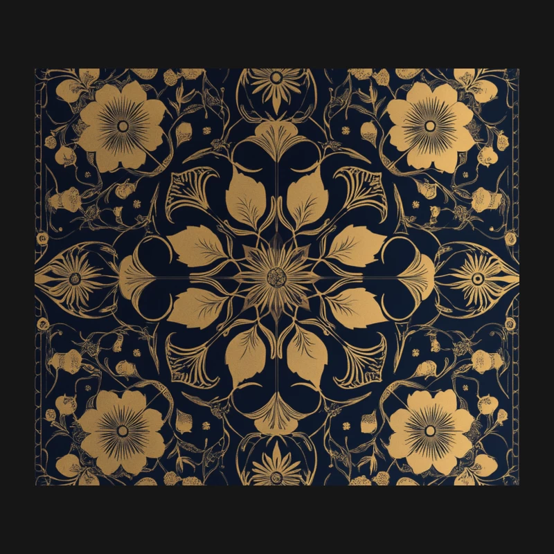 Elegant Gold and Navy Floral Art Nouveau Pattern Mouse Pad