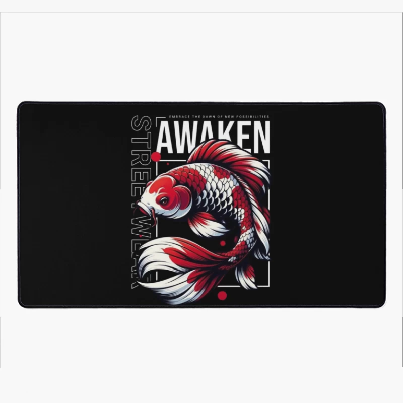 Koi Fish Art with Awakening Theme Desk Mat