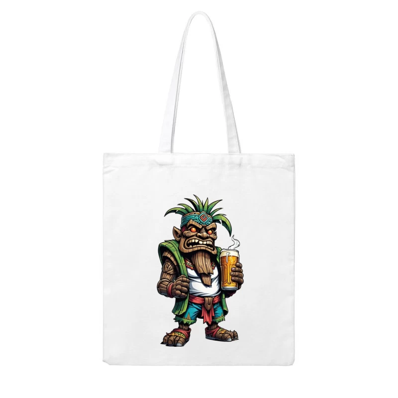 Angry Tribal Character with Beer Cotton Tote Bag