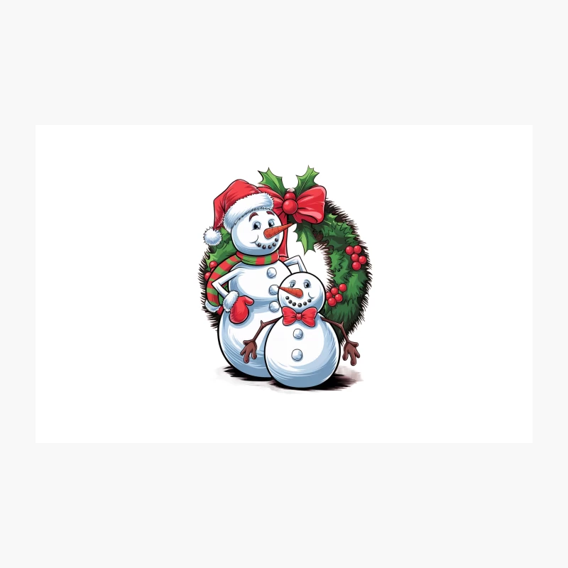 Festive Snowman Family in Christmas Wreath Travel Mug