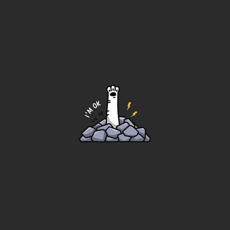 Cute Cartoon Paw Emerging from Rock Pile with Lightning Baseball Cap
