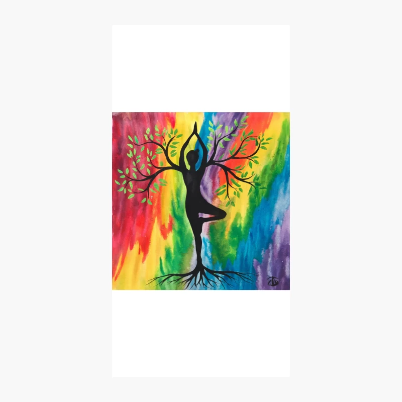 Vibrant Tree Pose: Yoga Silhouette Amidst Rainbow Nature iPhone Case