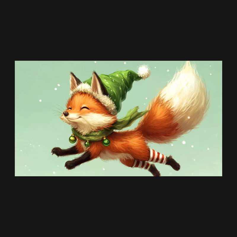 Whimsical Christmas Fox in Elf Costume - Cute Winter Fantasy Illustration Desk Mat