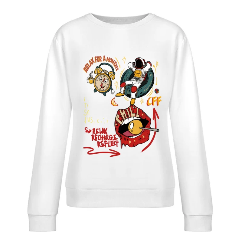 Entspannen Sie für einen Moment mit Astronaut und Wecker Damen Pullover Sweatshirt