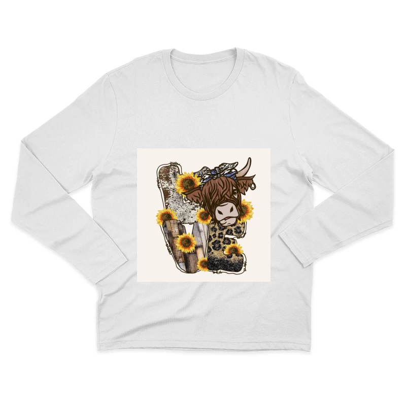 Highland-Kuh und Sonnenblumen-Design Herren Langarm T-Shirt