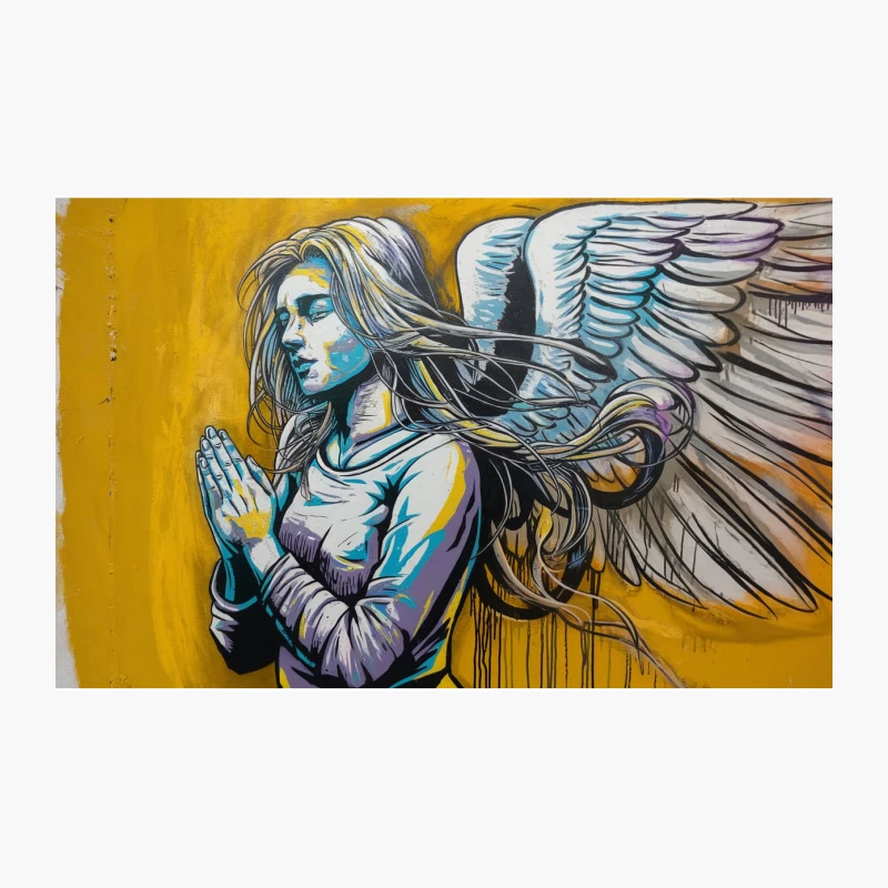 Praying Angel: Colorful Urban Street Art with Wings Travel Mug