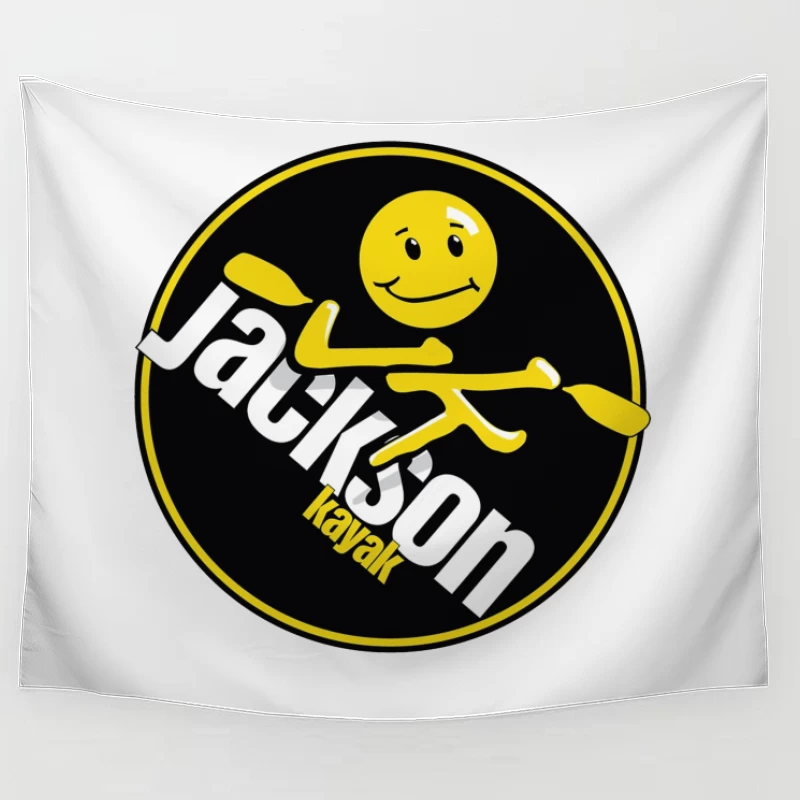 Jackson Kayak Sports Logo with Yellow Smiley Design Tapestry