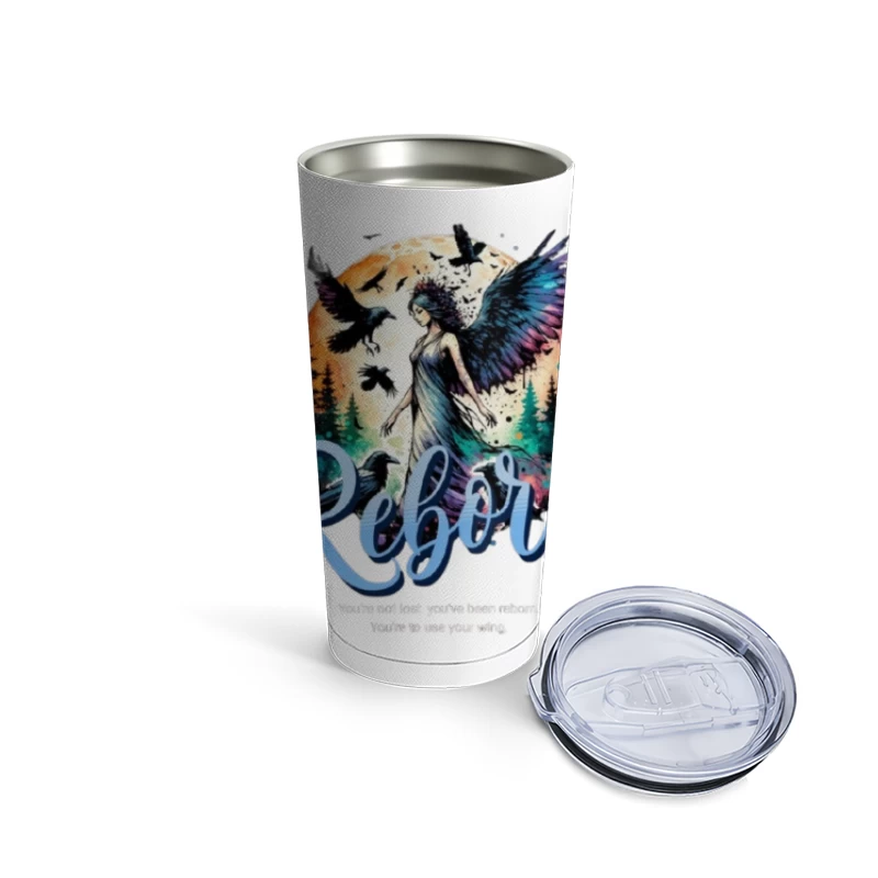 Ethereal Angel Reborn in Mystical Forest Sunset Travel Mug