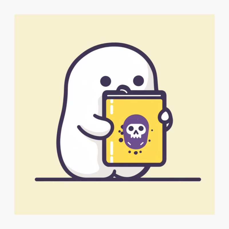 Cute Cartoon Ghost Reading Digital Device with Skull Pin