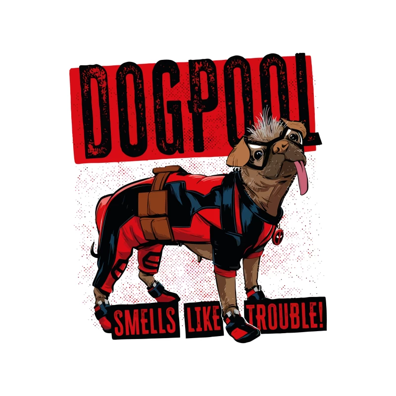 Funny "Dogpool" Pug Superhero Comic Style T-Shirt Design Throw Pillow